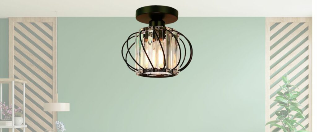 FRIDEKO HOME Modern Light Fixture- Industrial Mini Semi Flush Mount Ceiling Lighting LED Crystal Chandeliers Fitting for Kitchen Hallway Dining Rooms Living Room - Black