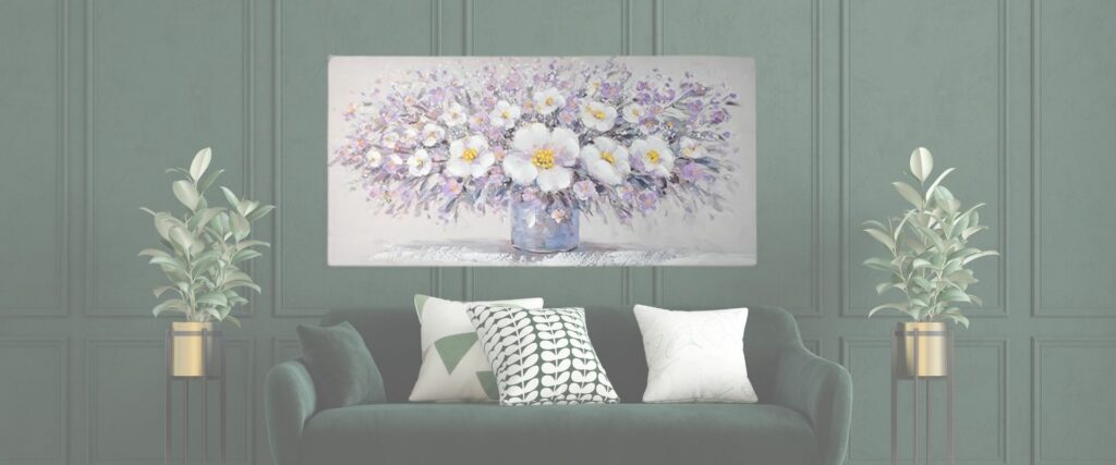 Home Selections Hand Painted Lilac Flower Pot 3D Wall Canvas. Large Purple Lilac Canvas Art. Modern Canvas Picture, Ready to hang Canvas Wall Art. 100x50cm