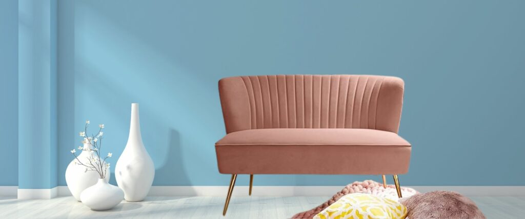 HULALA HOME Velvet 2 Seater Sofa Upholstered Loveseat Couch with Metal Legs Armless Backrest for Living Room Bedroom Lounge, Pink