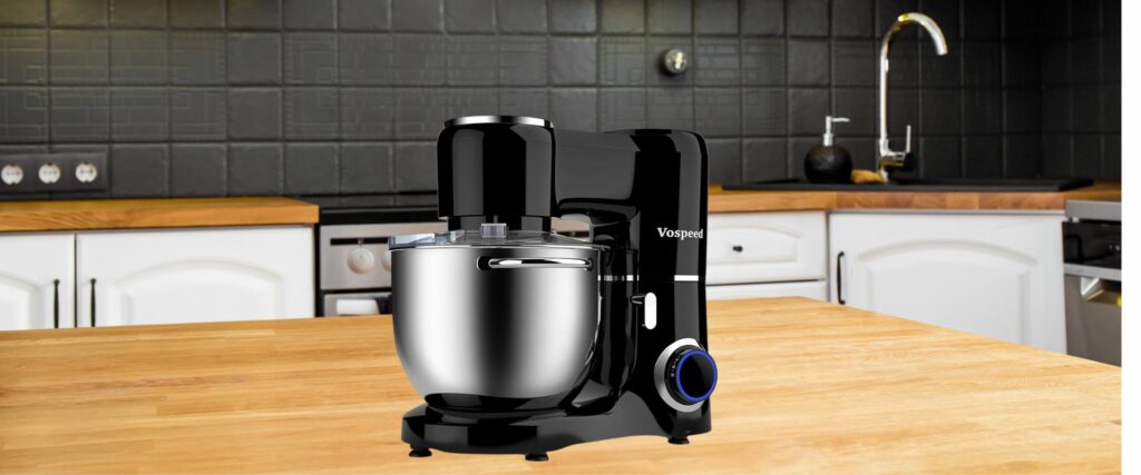 Vospeed Stand Mixer 1500W 8L Cake Mixer Electric Kitchen Food Mixer with Stainless Steel Bowl, Beater, Dough Hook, Whisk for Baking, Dishwasher Safe (Black)