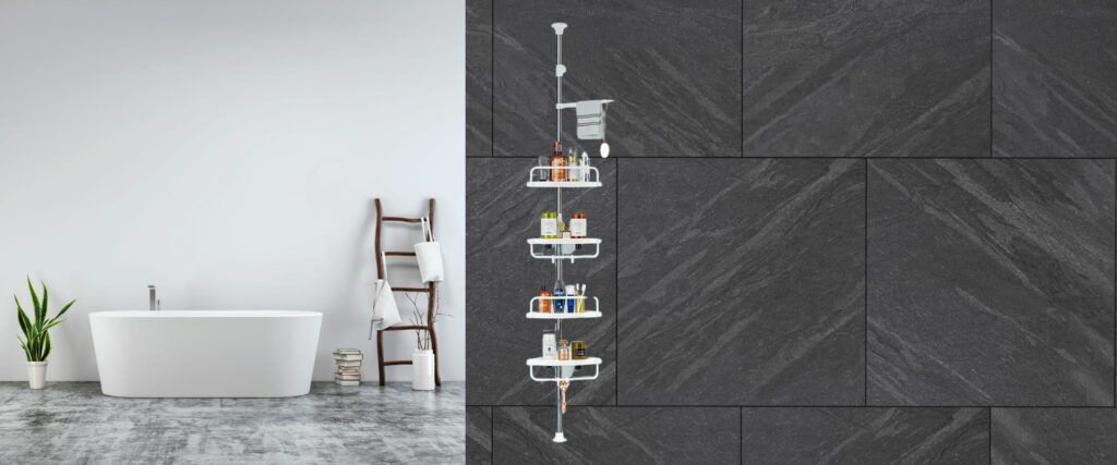 ADOVEL 4 Layer Corner Shower Caddy, Adjustable Shower Shelf, Constant Tension Stainless Steel Pole Organizer, Rustproof 3.3 to 9.8ft