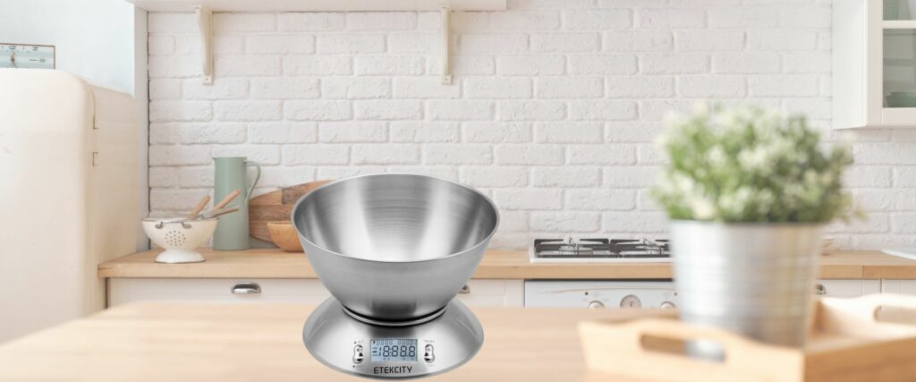 Etekcity Electronic Kitchen Scales with Stainless Steel Mixing Bowl, Timer and Temperature Sensor, Digital Wet and Dry Food Weighing Scale for Cooking and Baking-11lb/5kg