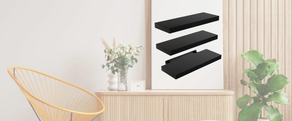 STOREMIC Floating Shelves, Black Shelves Set of 3, Easy to Install Decorative Shelves for Wall with Length 40cm, Sturdy Black Floating Shelves for Bedroom, Office, Living Room, etc
