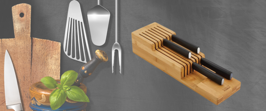 Joseph Joseph DrawerStore Knife Organiser, holds up to 9 knives, Kitchen Organisation & Drawer Storage - Bamboo