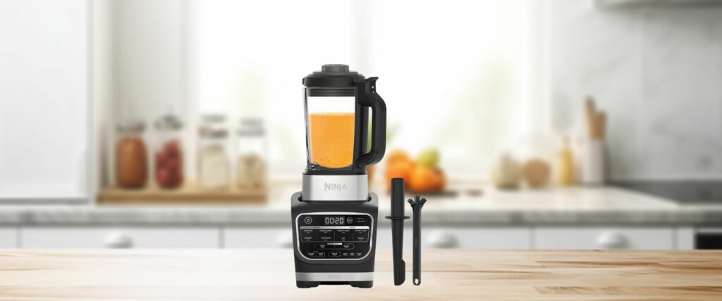 Ninja Foodi Blender & Soup Maker, 10 Auto-iQ Programs, 1.7L Glass Jug, Hot & Cold Blender, Built-In Heating Element, Tamper, Cleaning Program & Brush, 1000W, Black HB150UK