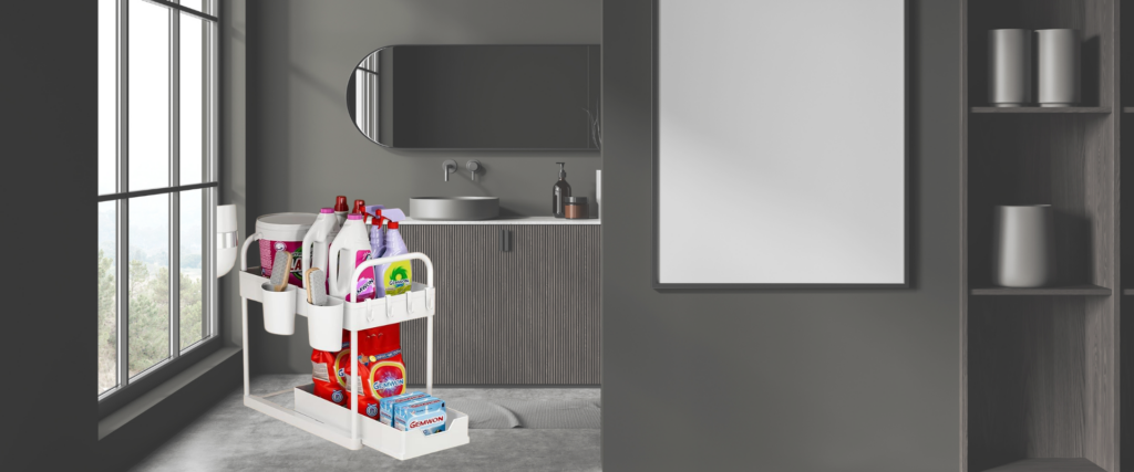 GEMWON Under Sink Storage Kitchen Organiser, 2 Tier Sliding Kitchen Storage Under Sink Shelf, Multi-Purpose Organisation for Kitchen Bathroom, Bottom Slide Out Basket White